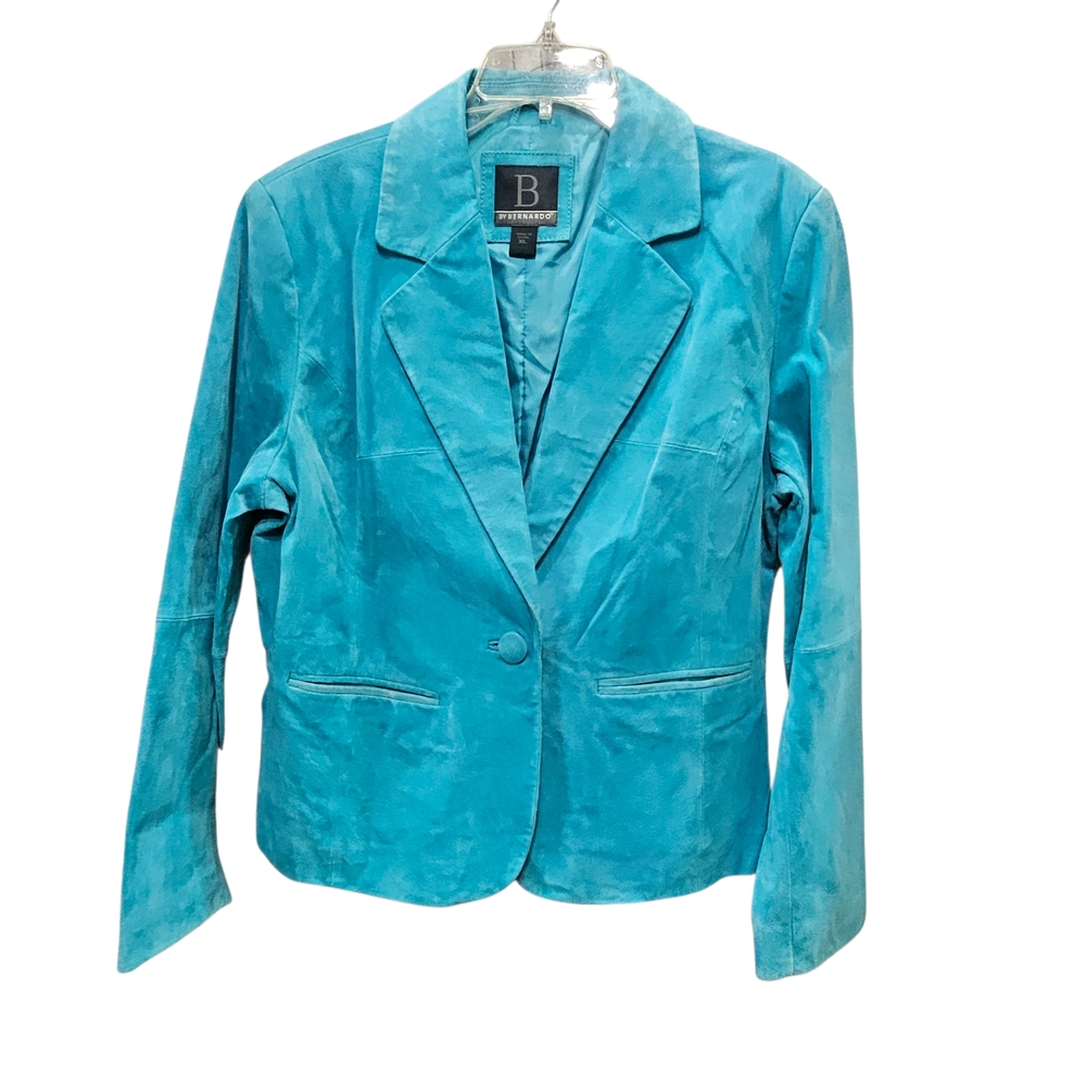Bernardo Vintage Vibrant Turquoise 100% Leather Single Button  Blazer Size XL